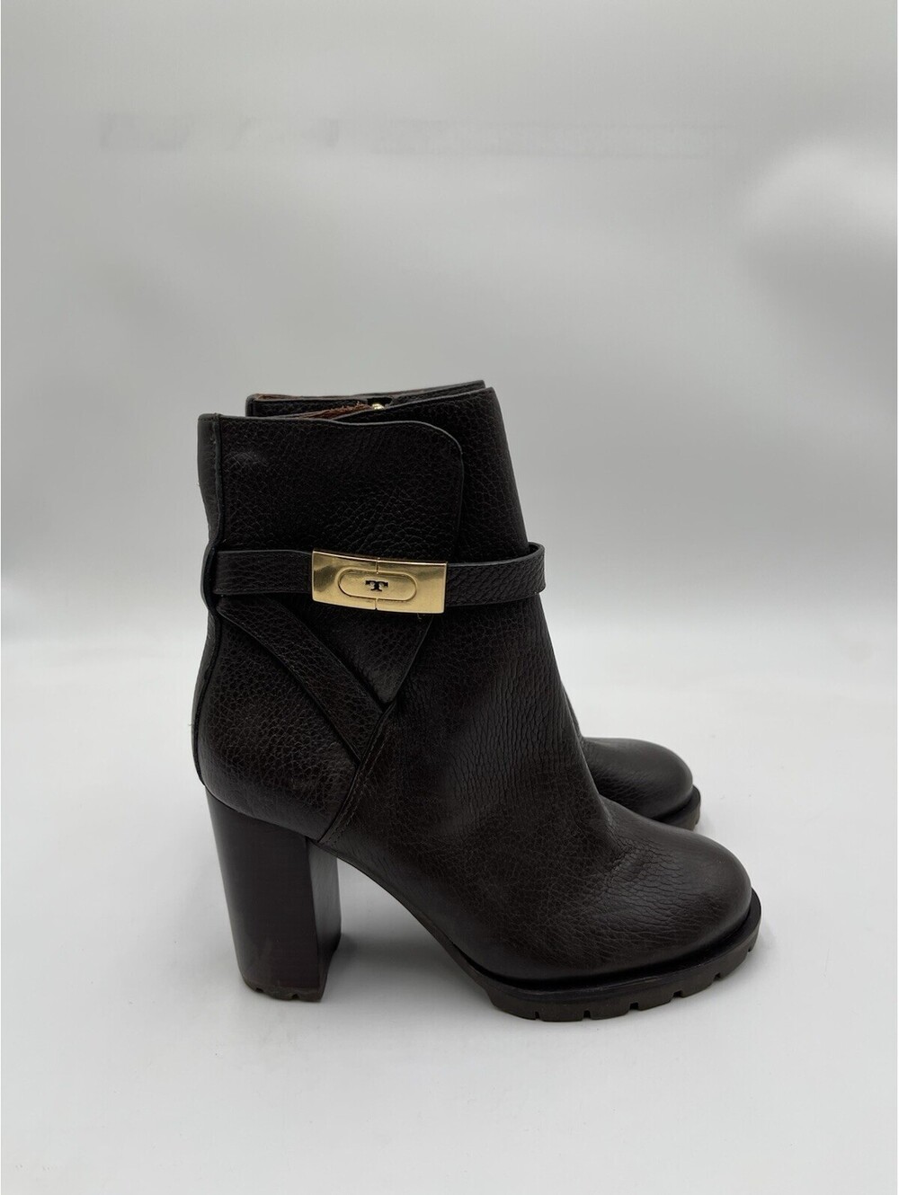 Tory Burch T-Lock Heeled Leather Ankle Boots Size 6.5M